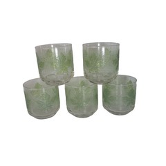 Libbey Green Oak Leaf Juice Glasses Set of 5 3″ Vintage Textured USA