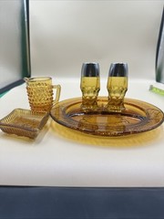 #A2 Lot Of 5 Mixed Vintage Amber Glassware Trinkets Dish:salt/pepper/pitcher..