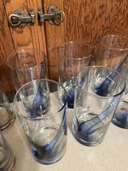 Set of 8 Libbey Blue Ribbon Swirl Impressions Tumbler Glasses 6″