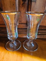Vintage Footed Irish Shamrock Cordial Shot Glass Gold Trim Set of 2