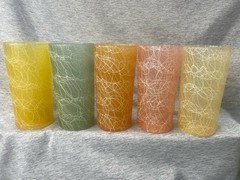 Vintage MCM Hazel Atlas Spaghetti String Tumblers 6 Assorted Colors 12oz LB223