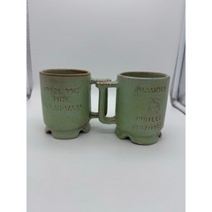 Frankoma Pottery Prairie Green Coffee Mug Diamond Jubilee 75th Aniv Oklahoma TWO