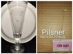 Vintage Japan 6pc CG Quartex, ‘ Star Dust ‘ Pilsners Original Box New Old Stock.