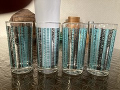(4) Vintage Turquoise and Silver/Gray Drinking Glasses-12 Oz-MCM- 5 1/2”