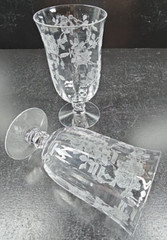 2 Fostoria Willowmere Juice Glasses Set Vintage Clear Floral Etched Stemware Lot