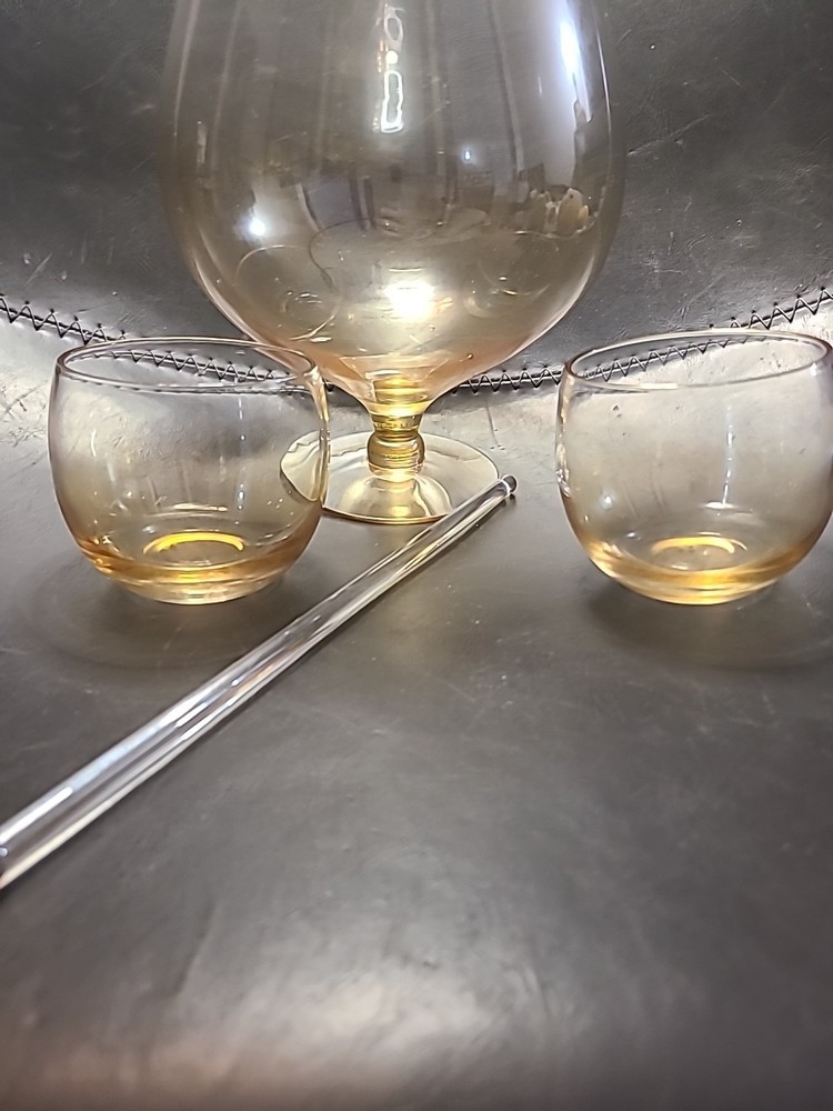 Dorothy Thorpe Brandy Snifer Margarita Martini Pitcher 2 Roly Poly Glasses Amber