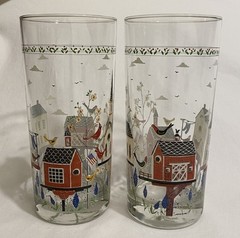 Warren Kimble Americana Birdhouse Glass Tumbler Set Of 2 Vintage