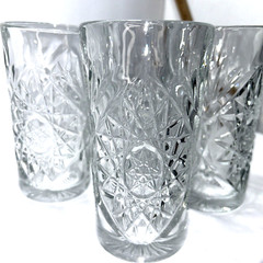 Set of 4 Libbey Hobstar Star Burst Clear Glass 6″ Tumblers Highball Ice Tea NEW