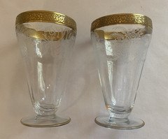 Vtg Water Glass W/Gold Trim on Rim & Outline of Base & Lace/Plant Etching Lt 2