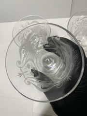 Antique Vtg Rococo Style Harp Etched Crystal Footed Cordials Glasses Stemware