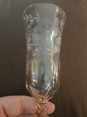 Set Of 3 Fluted 6″ Champagne Pink Etched Twisted Stem Central Glass Works VTG