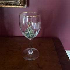 Spode «Christmas Tree» Wide Gold Band 7-1/4″ Wine Goblet ~ Signed ~ w/ Sticker