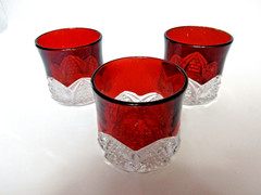 ANTIQUE SET OF 3 RUBY RED FLASH EAPG GLASS TUMBLERS 1900 – 2 1/2″