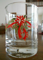 Poinsettias & Ribbons Double Old Fashioned Glass (es) 12 oz Tienshan Red Green !
