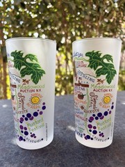Two Catstudio NAPA CA Frosted 16 oz Glass Tumbler Highball Barware Landmarks 6”