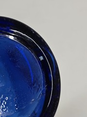Dusky Blue Low Ball Tumbler Glass Embossed Shells Fish Starfish Ocean Life 4″
