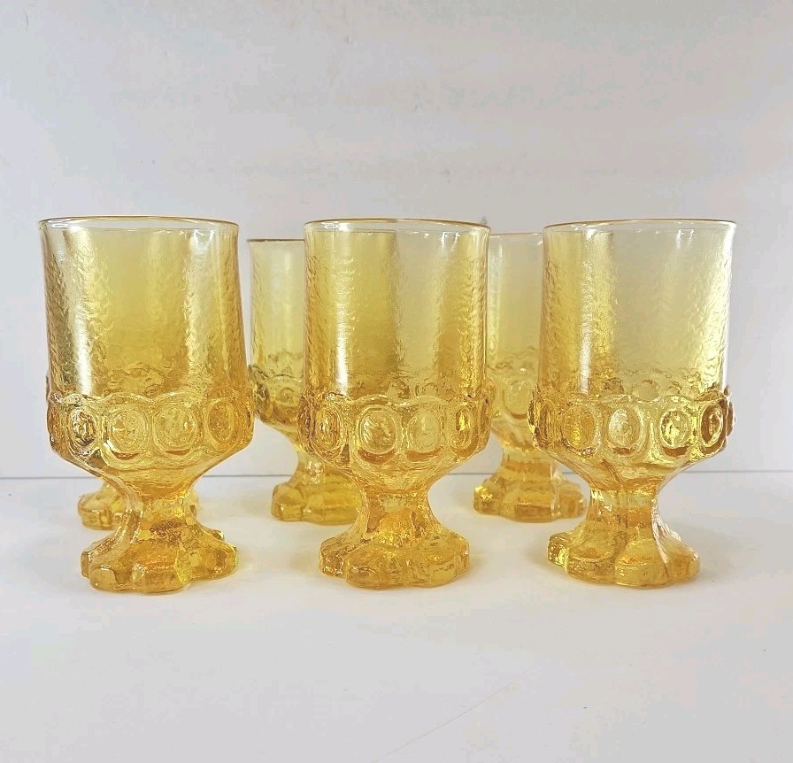Tiffin Franciscan MADEIRA Cornsilk Yellow Glass 5.5″ Goblet 6p Set 1972 PRISTINE