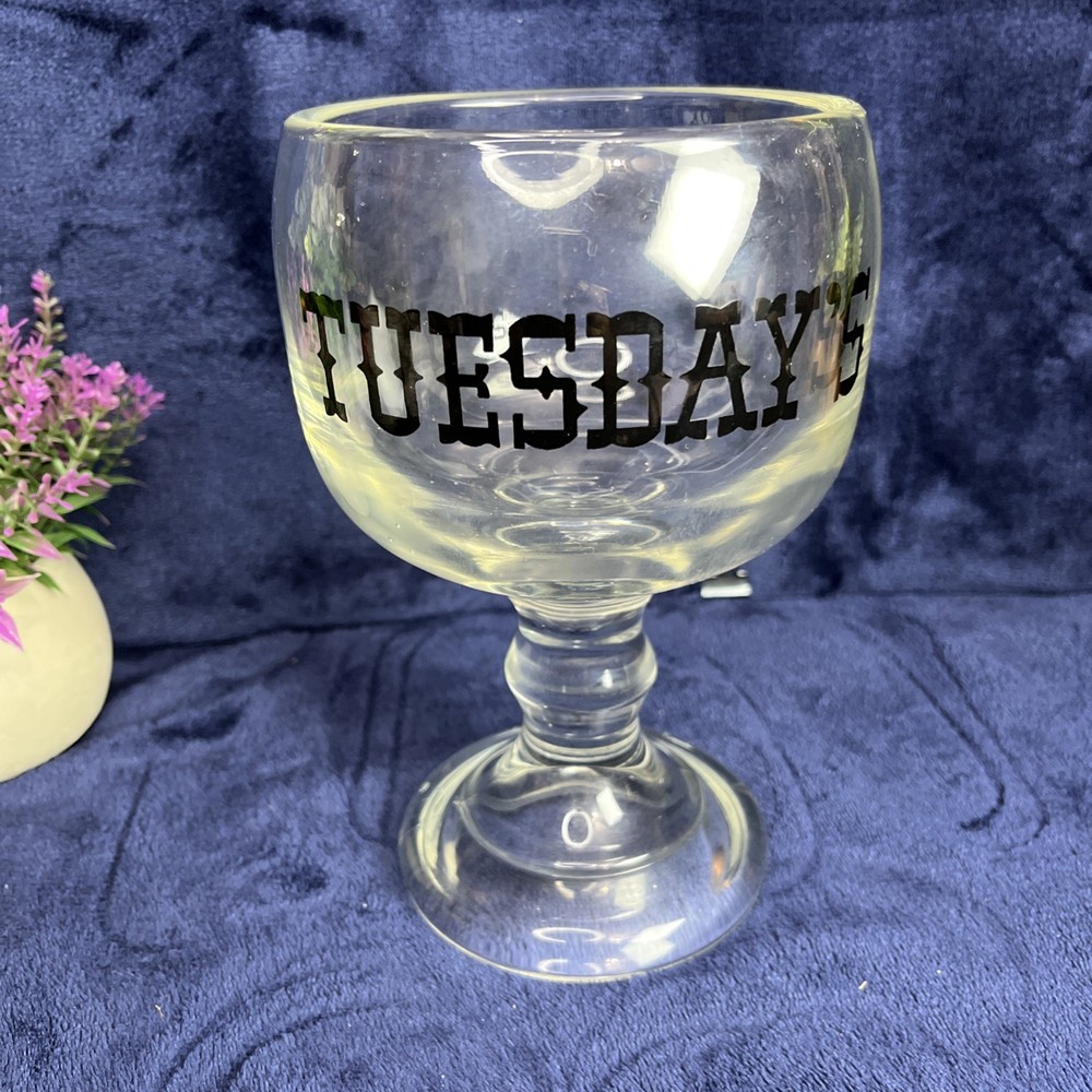 Tuesday’s Clear Glass Goblet Chalice Barware Restaurant Promo Stemmed Beer Cup