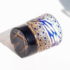 Luxury Edo Kiriko Hand Cut Crystal Whiskey Glass Black Amber Carved Tumbler 9oz
