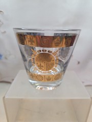 Vtg MCM Barware Gold Vito Bari Fleur-de-lis Drinking Glasses, Ice Bucket & More