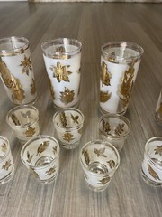 MCM Set of 4 Highball Glasses & 8 Matching Shot Glasses. Gold LeafDesign