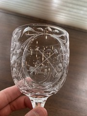 STUNNING SET(12) POLO PLAYER ON HORSEBACK/Floral Etched Crystal Water Goblets 8″