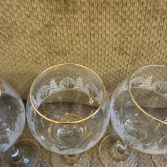4 ARBY’S 8″ Wine Goblets Frosted Christmas Winter Snow Pine Trees Gold Rim #2