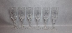 SET OF 6 CRISTAL D’ARQUES-DURAND ANTIQUE CLEAR KNOB STEM CHAMPAGNE FLUTES GLASS