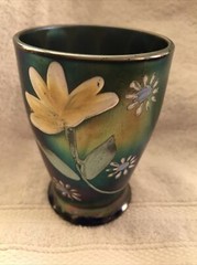 Hand Painted Blue Northwood Carnival Glass Enameled Daisy Little Flower Tumbler