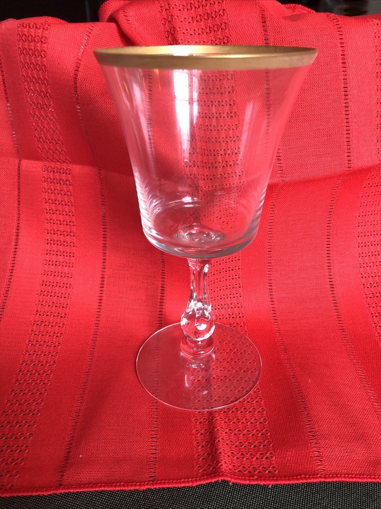 Fostoria Richmond Goblet, Vintage Gold Trim, Water Wine Glass 6097 10 oz 6 3/4″