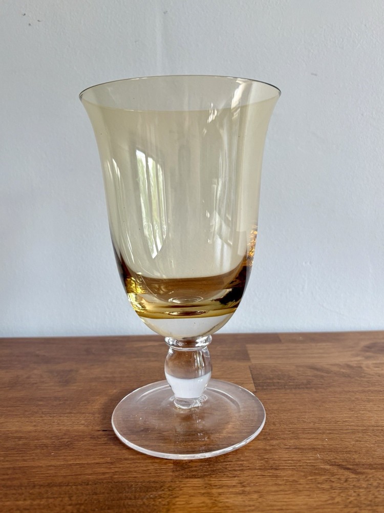 Amber Hand Blown Glass Water Goblet 7” Iced Tea Stemware