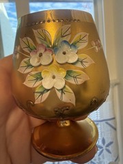 2 VTG Bohemian/Czech Clear Glass Brandy Snifters Gold Gilded Enameled