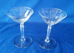 2- RIEKES CRISA Gray Cut Floral Crystal 6″ Champagne Stems☆Excellent Condition☆