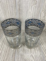 Vintage RARE MCM Culver Silver and blue high ball barware glasses set of 7