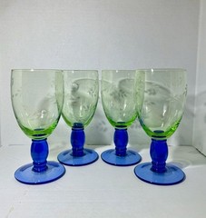 Pfaltzgraff Summer Breeze Glasses Set of 4 Blue/Green Stemware 17oz-Discontinued