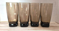 4 VTG 6″ LIBBEY CARRINGTON «TAWNY» GLASS TUMBLERS 16oz /Weighted Bottoms