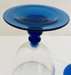 Pair Of Luminarc Crystal Wine Water Goblets Cobalt Blue Stem Base 6″ 12