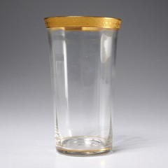 Vintage Optic Clear Glass Drinking Beverage Tumbler Gilt Rim 5″h 3″dia 6Pc Lot B