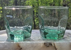 2 Vintage Libbey CHIVALRY Spanish Green Old Fashioned Rocks Textured Glasses