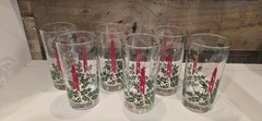 Vintage MCM Libbey Christmas Candle Holly Glasses Festive Merry Set of 6