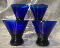 Vintage Barware Cobalt Blue 4” Lowball Stemless Cocktail Glasses «2 Sets of 4»