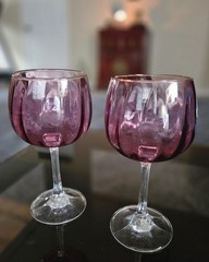 Pilgrim Glass Optic Cranberry Wine Water Goblets Hand Blown Set Of (2) Vintage
