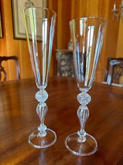 Hand blown art glass Venetian style champagne flutes Alan Goldfarb Vermont- pair