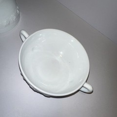 Set of 2 VTG Vitrock Milk Glass Floral Cream Soup 2 Handle Bowls Anchor Hocking
