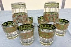 Set of 8 Cera MCM Golden Grapes Green Flat Tumbler Glasses
