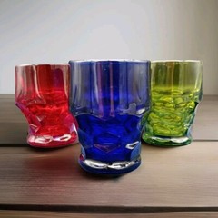 Vintage Multicolor Glass Tumblers 8oz 3 Piece Georgian Style Ruby Red Cobalt Blu