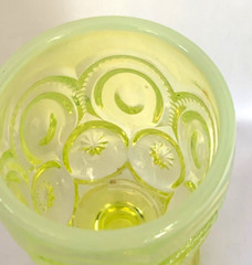 Vtg Fenton for LE Smith Moon & Stars Yellow/ Vaseline OPALESCENT GOBLET 5.75″