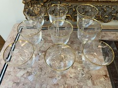 9 Vintage Lenox Shell Water Wine Cocktails Crystal Glasses Gold Trim 8″