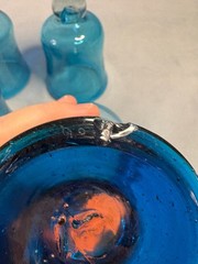 Mexican Hand Blown Aqua Blue Goblets Bubble Stem Glasses – Set of 8