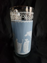 Hellenic Blue 16 oz Flat Tumbler by Jeannette • 6½» Tall Vintage